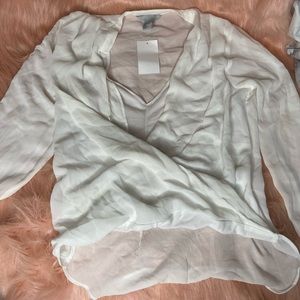 White sheer blouse large v-neck white tanktop